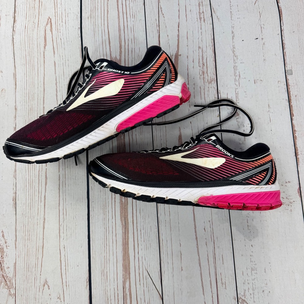 Brooks Ghost 10 Womens Running Shoes Black Pink Orange Low Top Sneakers